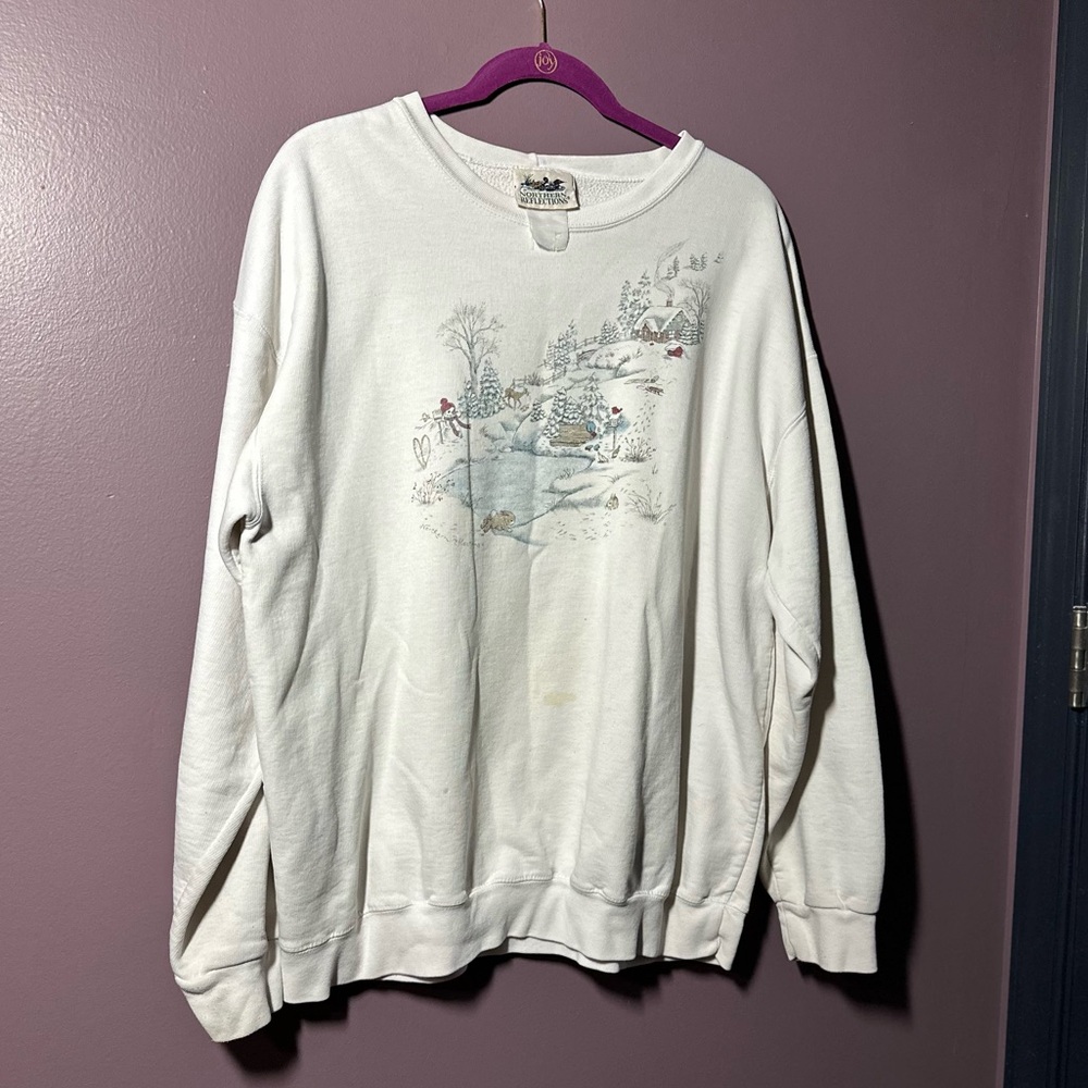 Northern Reflections Off White Sweatshirt with Winter Scene - Picture 5 of 6